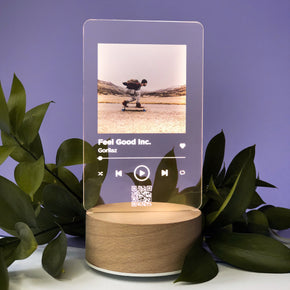 Personalized picture frames glass art photo gifts, Song code with photo up speaker wood stand