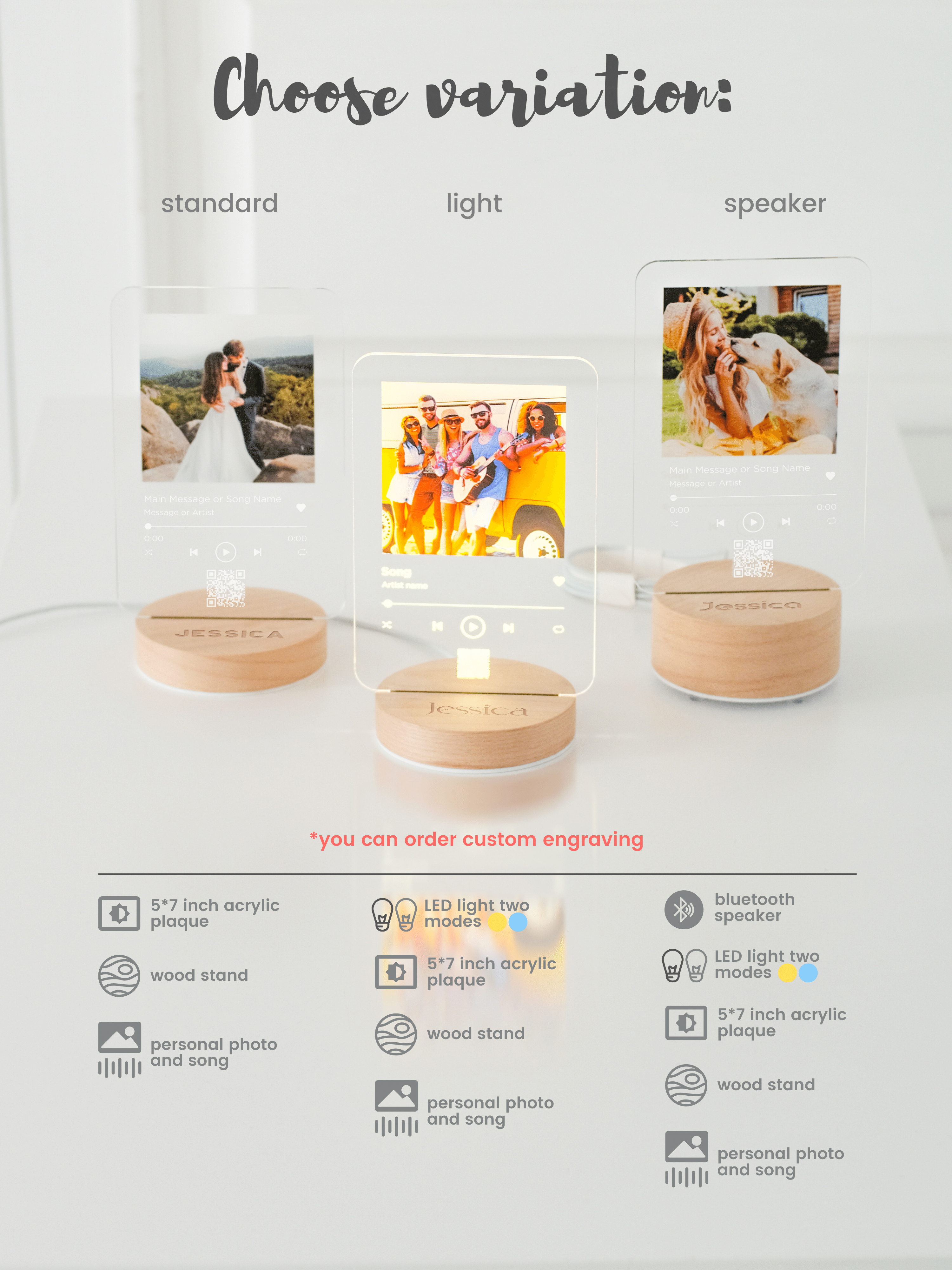 Custom Spotify Glass Art Night Light with Your Photo Personalized Scannable  Spotify Code Acrylic Album Cover with Wood Stand Music Sign Plaque Lamp